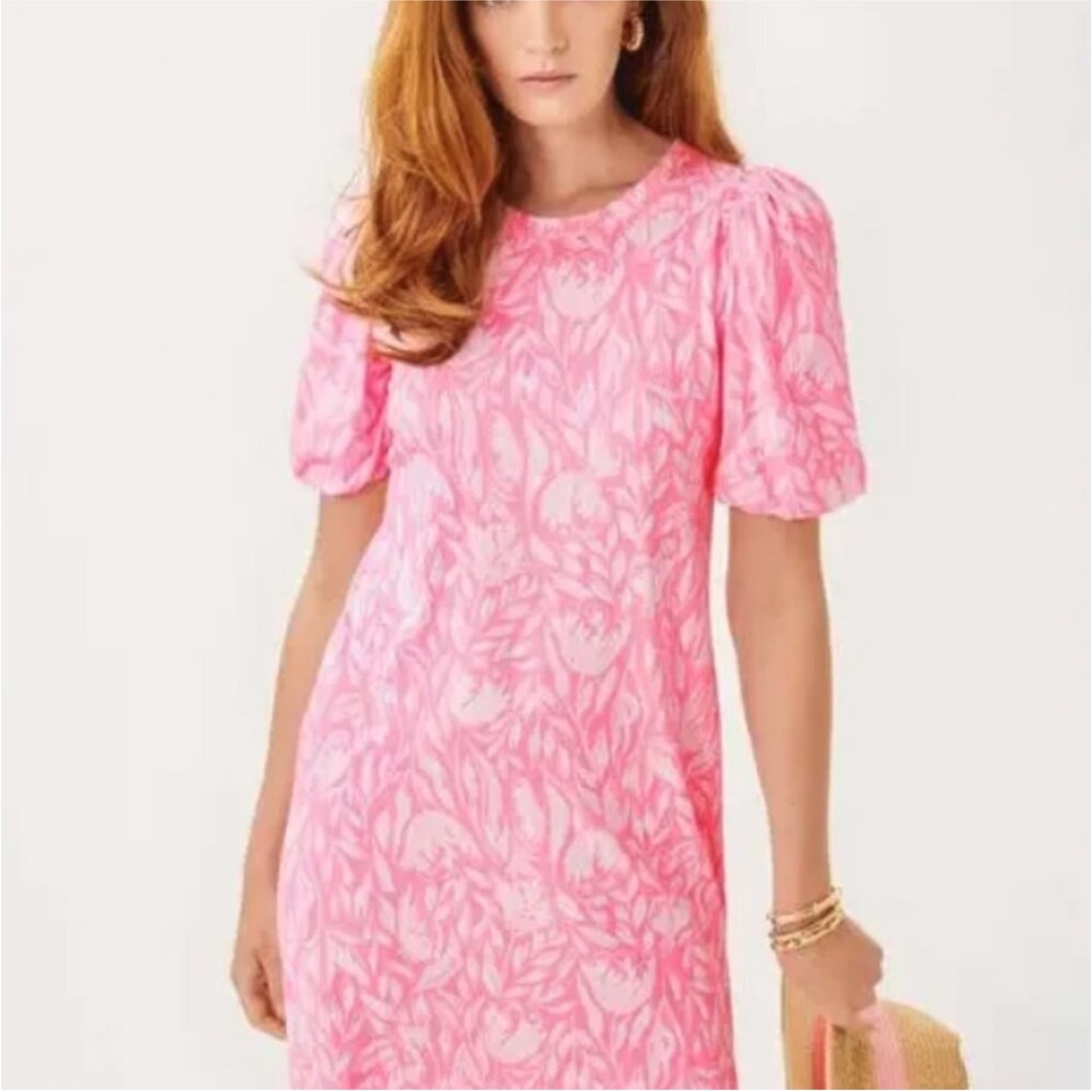 Lilly Pulitzer Vibrant Pink Leaf Midi Dress